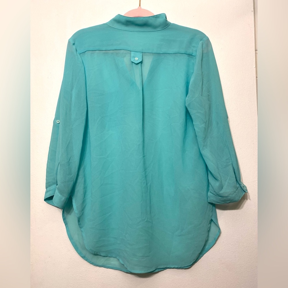Akira Chicago Red Label Women’s Turquoise Blouse Large - Picture 3 of 4